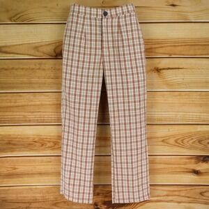 SHEIN Pants High Rise Pleated Womens XS WAIST: 25 INCHES Brown Plaid LIGHTWEIGHT
